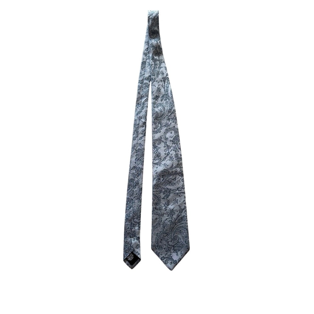 Hugo Boss 100% Silk Paisley Necktie Made in Italy Gray Blue Luxury Tie